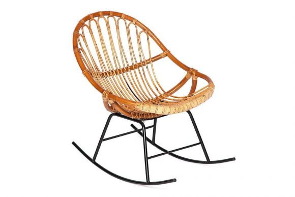 Кресло-качалка Secret De Maison Petunia (mod. 01 5088 RC SP KD/1-1 ), натуральный ротанг/металл, 80х61х80см, светлый мед/черный