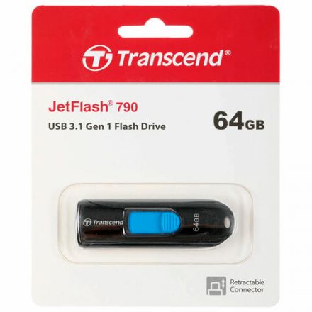 Флеш-диск 64 GB TRANSCEND JetFlash 790, USB 3.1, черный, TS64GJF790K Флеш-диск 64 GB TRANSCEND JetFlash 790, USB 3.1, черный, TS64GJF790K