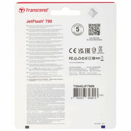 Флеш-диск 64 GB TRANSCEND JetFlash 790, USB 3.1, черный, TS64GJF790K Флеш-диск 64 GB TRANSCEND JetFlash 790, USB 3.1, черный, TS64GJF790K
