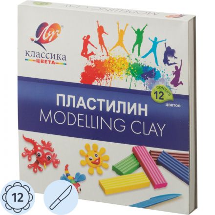 Пластилин классический Луч Классика 12 цветов 240 г со стеком