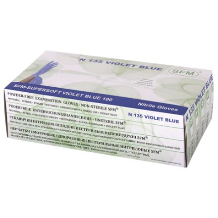 Перчатки нитриловые смотровые SFM Supersoft N135, Германия, 100 пар (200 штук), размер 6-7, S (малый), фиолетовые