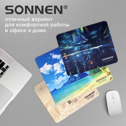 Коврик для мыши SONNEN "BEACH", резина + ткань, 260х220х3 мм, 513294