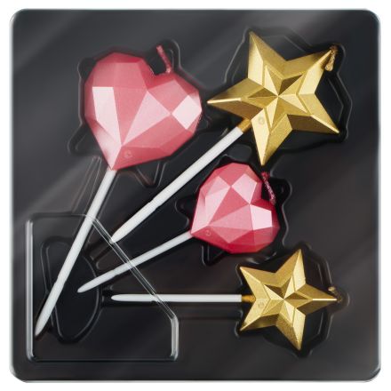 Свечи для торта с держателями MESHU "Stars and hearts", 3-4,5 см, 4шт.