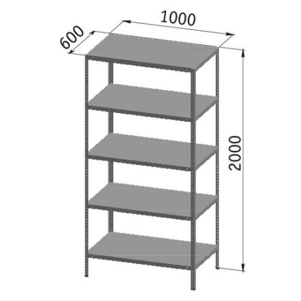 Стеллаж металлический "УНИВЕРСАЛ", 2000х1000х600 мм, УСИЛЕННЫЕ СТОЙКИ, 5 полок, регулируемые опоры, 290243