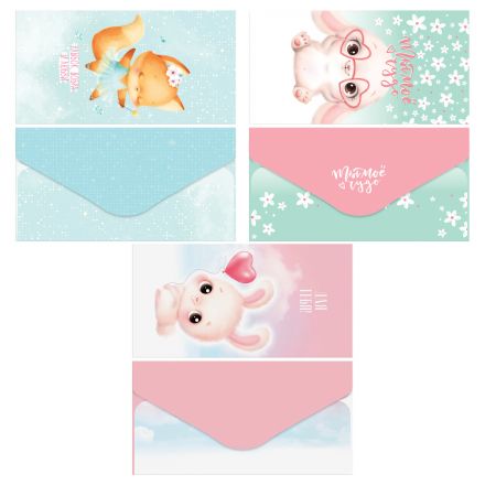 Конверт для денег MESHU "Cute friends" 85*164мм, глянцевая ламинация, 3 дизайна Конверт для денег MESHU "Cute friends" 85*164мм, глянцевая ламинация, 3 дизайна