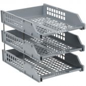 Лоток для бумаг горизонтальный СТАММ "Strong", набор 3шт., на метал. стержнях, серый Лоток для бумаг горизонтальный СТАММ "Strong", набор 3шт., на метал. стержнях, серый