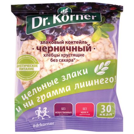 Хлебцы DR.KORNER "Черничные" злаковый коктейль, хрустящие, 11 г, пакет, 601090084