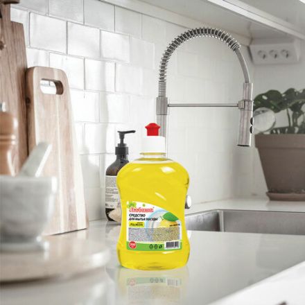 Средство для мытья посуды 500 мл, ЛЮБАША "Лимон", пуш-пул, 604778 Средство для мытья посуды 500 мл, ЛЮБАША "Лимон", пуш-пул, 604778