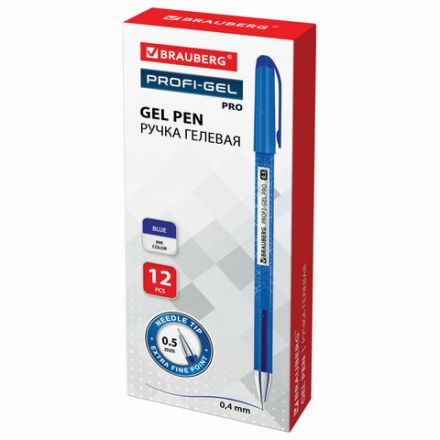 Ручка гелевая BRAUBERG "Profi-Gel PRO", СИНЯЯ, линия письма 0,4 мм, игольчатый наконечник 0,5 мм, печать на корпусе, 144125