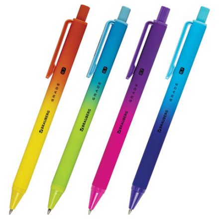 Ручка шариковая автоматическая BRAUBERG "Grade", корпус soft-touch, СИНЯЯ, пишущий узел 0,7 мм, линия письма 0,35 мм, 144205