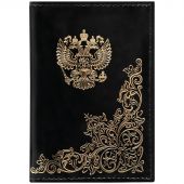 Обложка для паспорта OfficeSpace "Герб", лакированная кожа, тиснение золото, черная