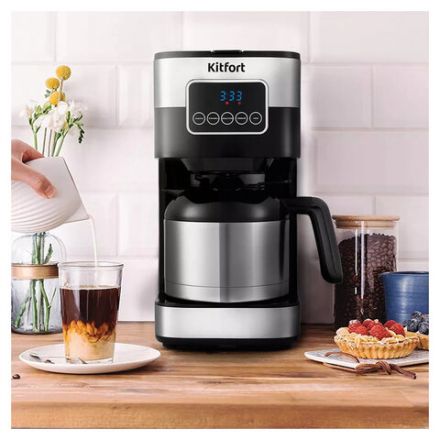 Кофеварка капельная KITFORT КТ-752, 900 Вт, объем 1,25 л, дисплей, черный/стальной Кофеварка капельная KITFORT КТ-752, 900 Вт, объем 1,25 л, дисплей, черный/стальной