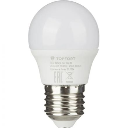 Лампа светодиодная Topfort E27 7W 3000K шар Лампа светодиодная Topfort E27 7W 3000K шар