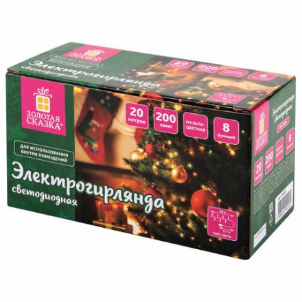 Электрогирлянда-нить комнатная "Стандарт" 20 м, 200 LED, мультицветная, 220 V, контроллер, ЗОЛОТАЯ СКАЗКА, 591358 Электрогирлянда-нить комнатная "Стандарт" 20 м, 200 LED, мультицветная, 220 V, контроллер, ЗОЛОТАЯ СКАЗКА, 591358