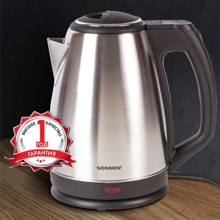 Чайник SONNEN KT-118, 1,8 л, 1500 Вт, закрытый нагревательный элемент, нержавеющая сталь, серебристый, 452926 Чайник SONNEN KT-118, 1,8 л, 1500 Вт, закрытый нагревательный элемент, нержавеющая сталь, серебристый, 452926