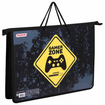 Папка на молнии с ручками ПИФАГОР А4, 1 отделение, пластик, ручки-шнурок, "Game Zone", 271470 Папка на молнии с ручками ПИФАГОР А4, 1 отделение, пластик, ручки-шнурок, "Game Zone", 271470
