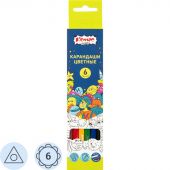 Карандаши цветные 6 цв/наб, 3-гранные Комус Класс Максики классические