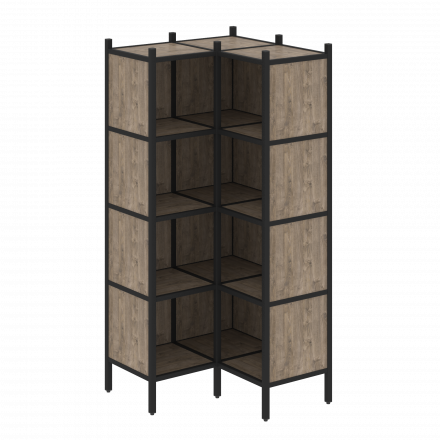 Loft Угловой внутренний стеллаж наборный VR.L-31 Тиквуд тёмный/Чёрный металл 862*862*1869