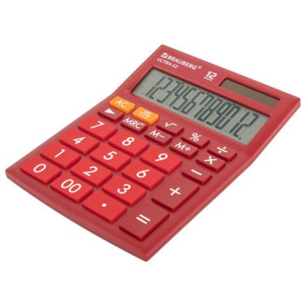 Калькулятор настольный BRAUBERG ULTRA-12-WR (192x143 мм), 12 разрядов, двойное питание, БОРДОВЫЙ, 250494 Калькулятор настольный BRAUBERG ULTRA-12-WR (192x143 мм), 12 разрядов, двойное питание, БОРДОВЫЙ, 250494