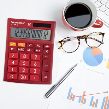 Калькулятор настольный BRAUBERG ULTRA-12-WR (192x143 мм), 12 разрядов, двойное питание, БОРДОВЫЙ, 250494 Калькулятор настольный BRAUBERG ULTRA-12-WR (192x143 мм), 12 разрядов, двойное питание, БОРДОВЫЙ, 250494
