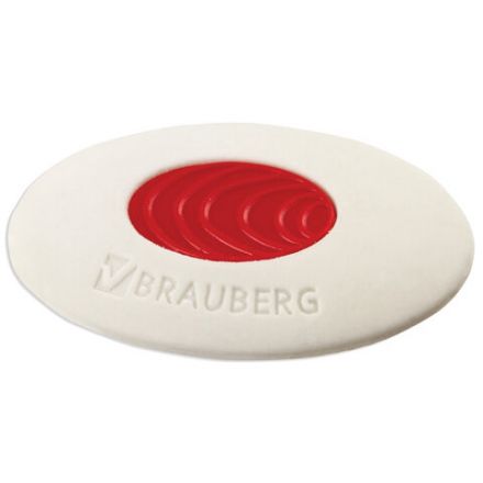 Ластик BRAUBERG "Oval PRO", 40х26х8 мм, овальный, красный пластиковый держатель, 229560