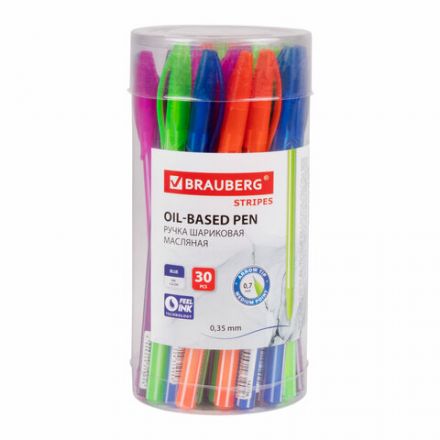 Ручка шариковая масляная BRAUBERG STRIPES, СИНЯЯ, корпус ассорти, узел 0,7 мм, линия письма 0,35 мм, 143736 Ручка шариковая масляная BRAUBERG STRIPES, СИНЯЯ, корпус ассорти, узел 0,7 мм, линия письма 0,35 мм, 143736