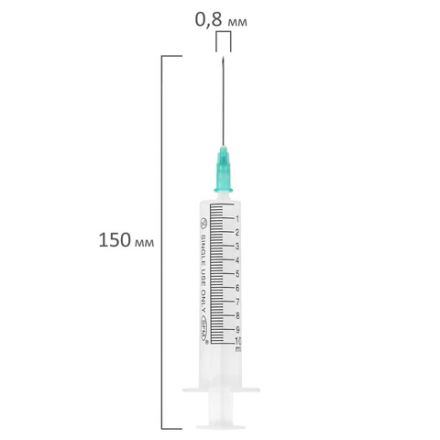 Шприц 2-х компонентный SFM, 10 мл, КОМПЛЕКТ 100 шт, в коробке, игла 0,8х40 - 21G, 534272
