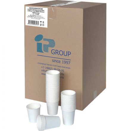 Стакан одноразовый бум. d-80мм 1-сл 250мл белый 1000шт/кор