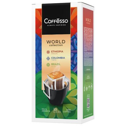 Кофе в дрип-пакетах COFFESSO "WORLD COLLECTION", ассорти 3 вкуса, НАБОР 30 шт., арабика 100%, 102868 Кофе в дрип-пакетах COFFESSO "WORLD COLLECTION", ассорти 3 вкуса, НАБОР 30 шт., арабика 100%, 102868