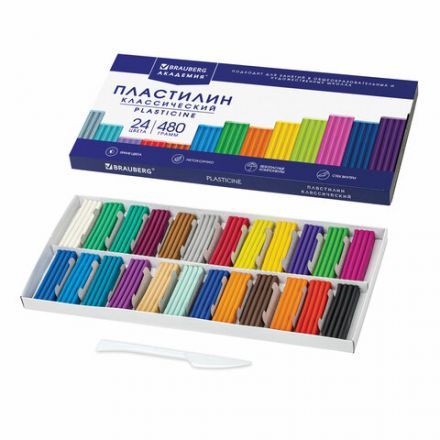 Пластилин классический BRAUBERG "АКАДЕМИЯ КЛАССИЧЕСКАЯ", 24 цвета, 480 г, СТЕК, ВЫСШЕЕ КАЧЕСТВО, 106424 Пластилин классический BRAUBERG "АКАДЕМИЯ КЛАССИЧЕСКАЯ", 24 цвета, 480 г, СТЕК, ВЫСШЕЕ КАЧЕСТВО, 106424