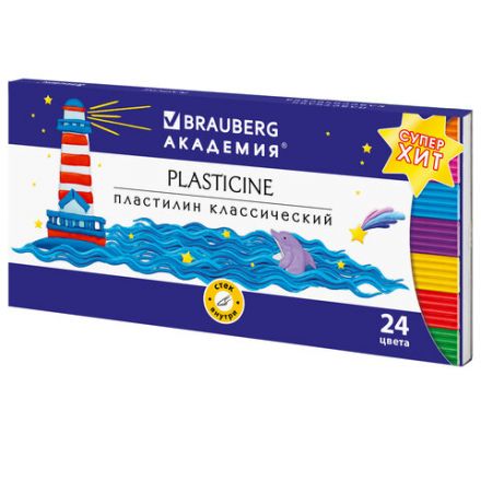Пластилин классический BRAUBERG "АКАДЕМИЯ КЛАССИЧЕСКАЯ", 24 цвета, 480 г, СТЕК, ВЫСШЕЕ КАЧЕСТВО, 106424