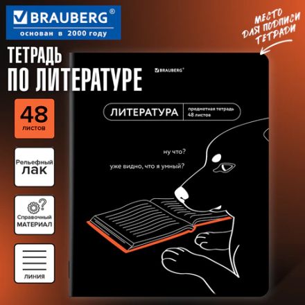 Тетрадь предметная МЕМЫ 48 л., TWIN-лак, ЛИТЕРАТУРА, линия, подсказ, BRAUBERG, 405104