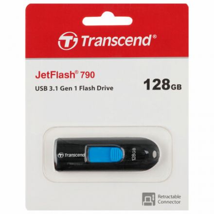 Флеш-диск 128 GB TRANSCEND JetFlash 790, USB 3.1, черный, TS128GJF790K Флеш-диск 128 GB TRANSCEND JetFlash 790, USB 3.1, черный, TS128GJF790K