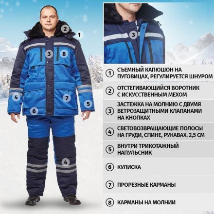 Костюм рабочий зимний з03-КПК вслк. с синим (р.48-50) 158-164 Костюм рабочий зимний з03-КПК вслк. с синим (р.48-50) 158-164