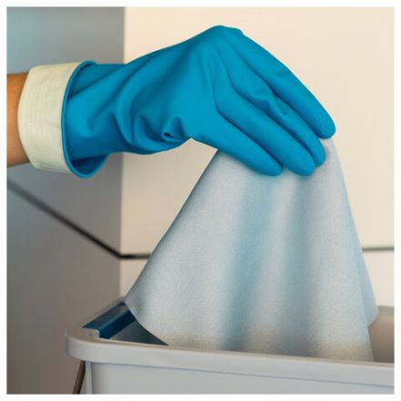 Перчатки VILEDA PROFESSIONAL многоцелевые латексные, МНОГОРАЗОВЫЕ, х/б напыление, ПРОЧНЫЕ, S (малый), синий, 174350