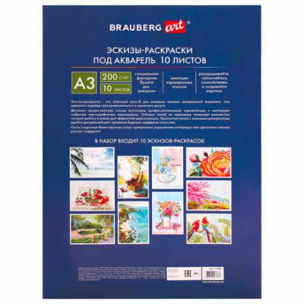 Папка для акварели С ЭСКИЗОМ, БОЛЬШАЯ А3, 10 л., 200 г/м2, 297х420 мм, BRAUBERG, 110065, 111065 Папка для акварели С ЭСКИЗОМ, БОЛЬШАЯ А3, 10 л., 200 г/м2, 297х420 мм, BRAUBERG, 110065, 111065