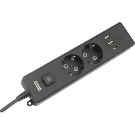 Удлинитель Power Cube, 2р с/з вык.,3USB, 3500 Вт, 16А,1.9 м, 3x1,0 (черный)