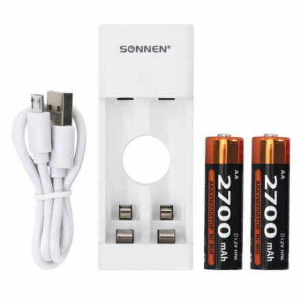 Зарядное устройство с аккумуляторами 2 шт. AA (HR6), 2700 mAh, SONNEN BC2, в блистере, 454239 Зарядное устройство с аккумуляторами 2 шт. AA (HR6), 2700 mAh, SONNEN BC2, в блистере, 454239
