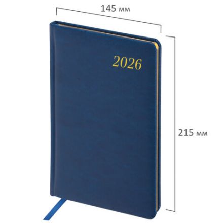 Еженедельник датированный 2026, А5, 145х215 мм, BRAUBERG "Iguana", под кожу, синий, 117170 Еженедельник датированный 2026, А5, 145х215 мм, BRAUBERG "Iguana", под кожу, синий, 117170