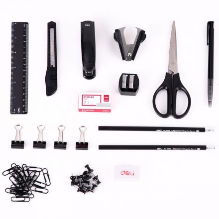 Набор настольный Deli E38250A 15 предметов черный вращающийся Набор настольный Deli E38250A 15 предметов черный вращающийся