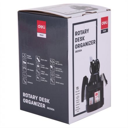 Набор настольный Deli E38250A 15 предметов черный вращающийся Набор настольный Deli E38250A 15 предметов черный вращающийся