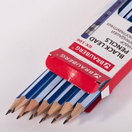 Набор карандашей чернографитных BRAUBERG "GX-100" 12 шт., HB, с ластиком, корпус синий, 181722 Набор карандашей чернографитных BRAUBERG "GX-100" 12 шт., HB, с ластиком, корпус синий, 181722