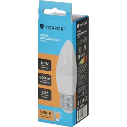 Лампа светодиодная Topfort E27 10W 3000K свеча Лампа светодиодная Topfort E27 10W 3000K свеча