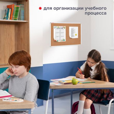 Доска пробковая 70х50 см, алюминиевая рамка, ГАРАНТИЯ 10 ЛЕТ, РОССИЯ, BRAUBERG, 238187