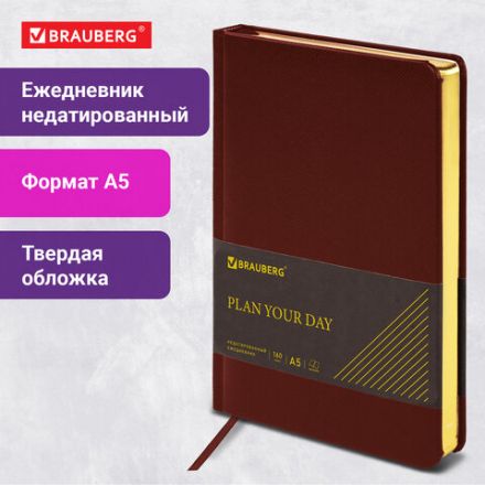 Ежедневник недатированный А5 138х213 мм BRAUBERG "Iguana" под кожу, 160 л., темно-коричневый, 125090