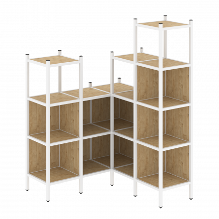 Loft Угловой внутренний стеллаж наборный VR.L-39 Тиквуд светлый/Белый металл 1278*1278*1869