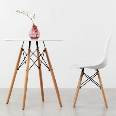 Стол обеденный BRABIX "Eames T-01", круглый, диаметр 80 см, опоры дерево, белый, 532633
