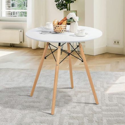 Стол обеденный BRABIX "Eames T-01", круглый, диаметр 80 см, опоры дерево, белый, 532633