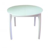 Стол В-46 D 90(125)*90 ЛДСП 16мм+стекло 4мм Белый глянец, вставка бабочка, опоры массив бука белый Стол В-46 D 90(125)*90 ЛДСП 16мм+стекло 4мм Белый глянец, вставка бабочка, опоры массив бука белый