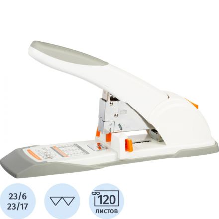 Степлер мощный Deli N23/6-23/17 до 120 листов, в картонной уп., белый Степлер мощный Deli N23/6-23/17 до 120 листов, в картонной уп., белый